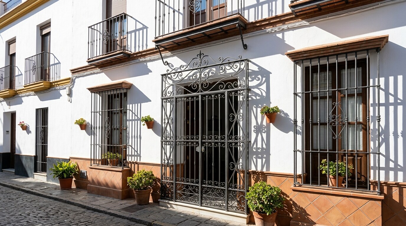 Reja de forja instalada en la fachada de una vivienda tradicional sevillana